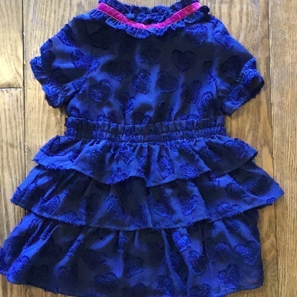 NWOT Girls Navy Blue Dress with Velvet Hearts